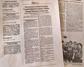 Zeitungsausschnitte von Spielen des Landespokals Sachsen-Anhalt 1990/91